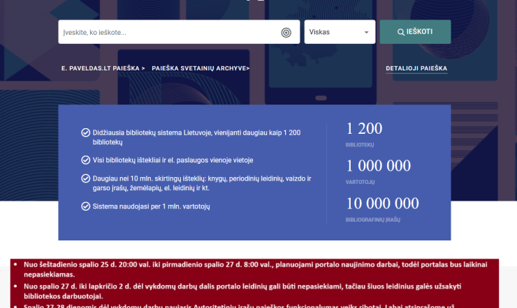 Dėl portalo iBiblioteka.lt atnaujinimo darbų gali kilti nesklandumų juo naudotis