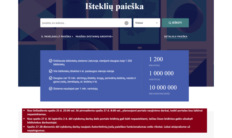 Dėl portalo iBiblioteka.lt atnaujinimo darbų gali kilti nesklandumų juo naudotis
