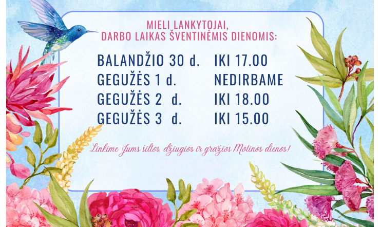 Darbo laikas šventinėmis dienomis 