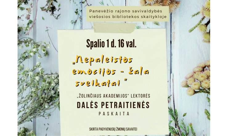 Pagyvenusių žmonių dieną – bioenergetikės Dalės Petraitienės paskaita